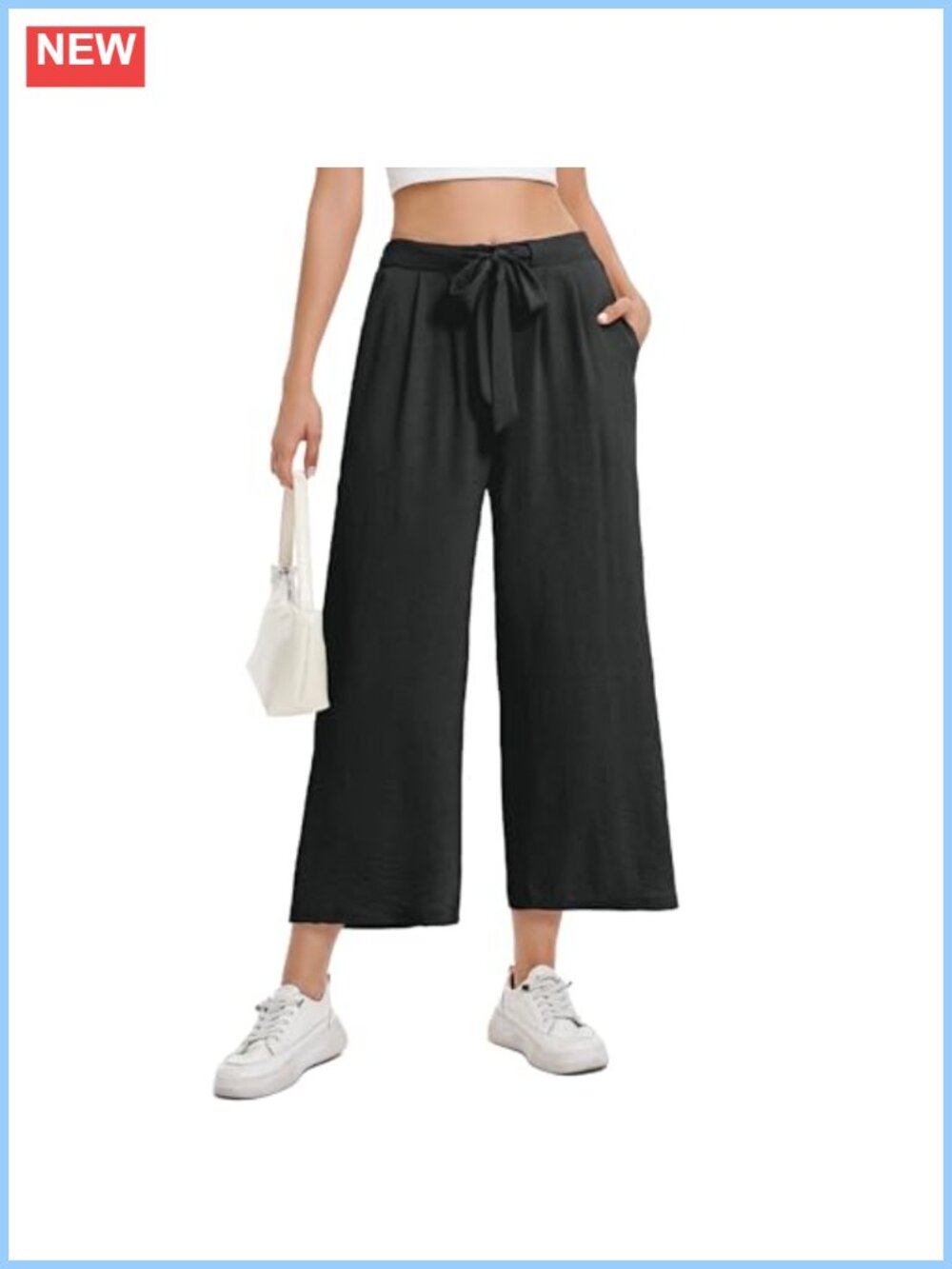 Wide Leg Palazzo Pants High Waist Flowy Cropped Beach Vacation Trousers